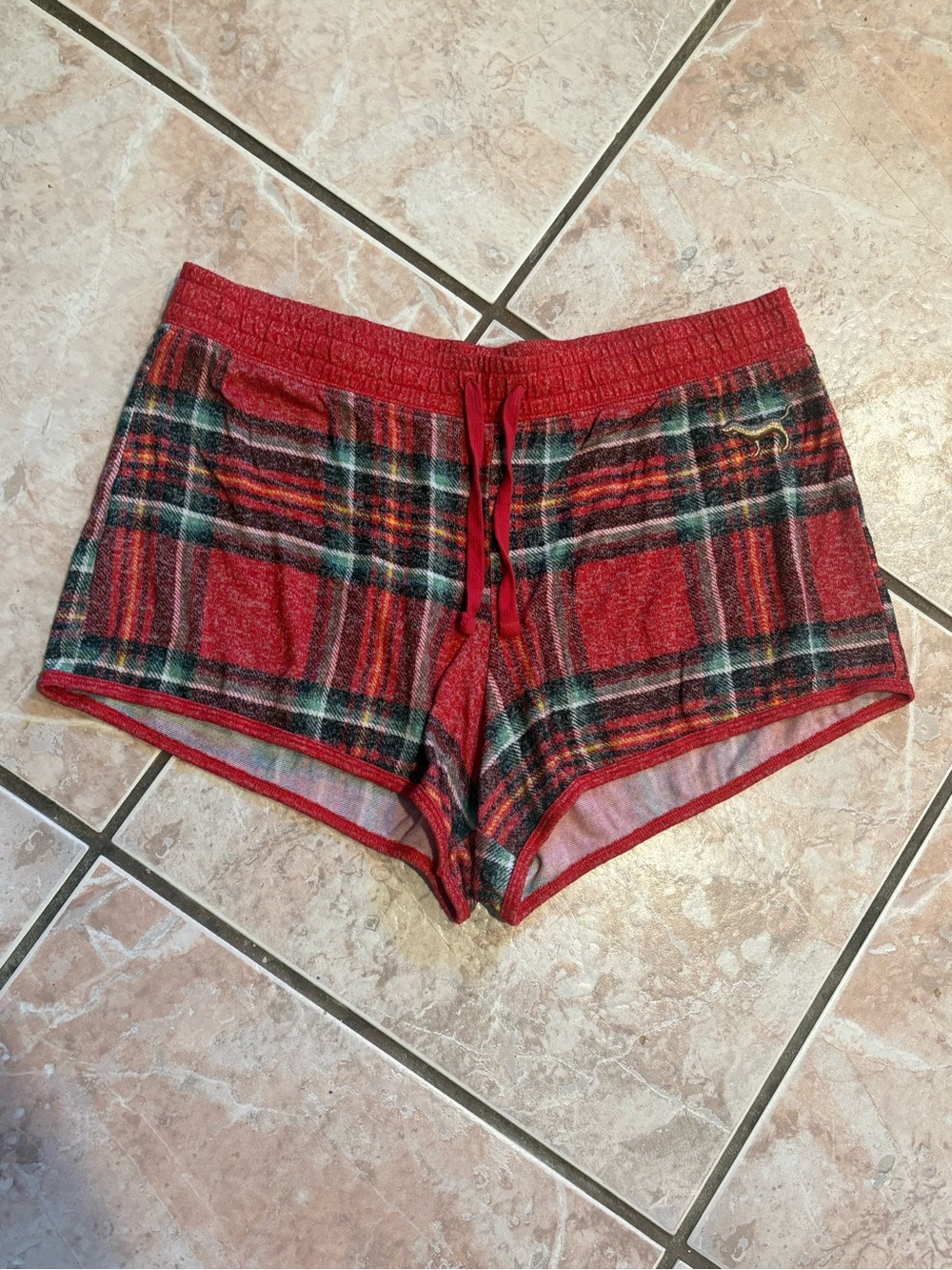 3/$25 PINK signature embroidered plaid stretchy pajama shorts y2k 2000s mcbling